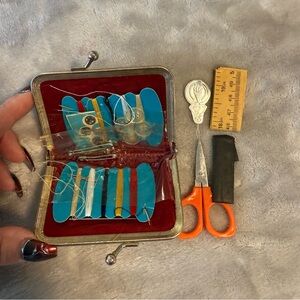 Vintage Travel Sewing Kit Burgundy Stitch Leather‎ Case Mini